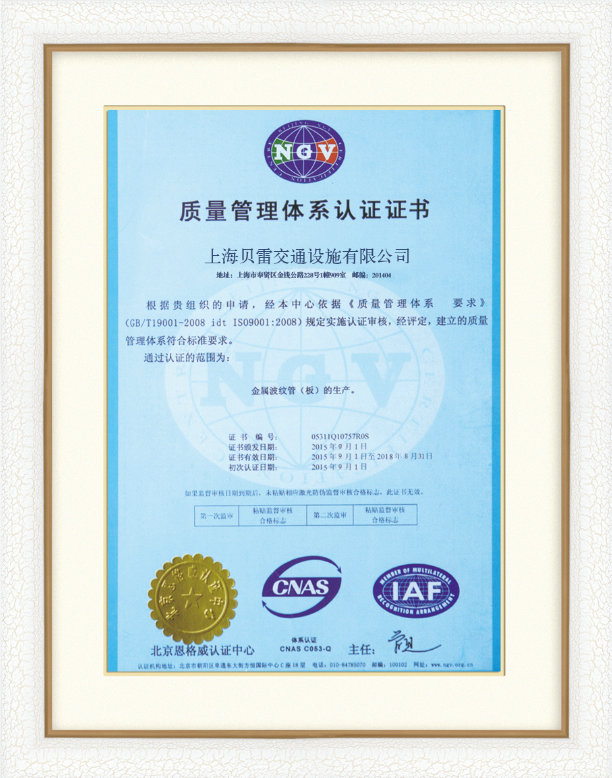ISO9001質(zhì)量管理體系認(rèn)證證書(shū)